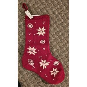 Red White Wool Christmas Stocking with Snowflakes 22" Tall New